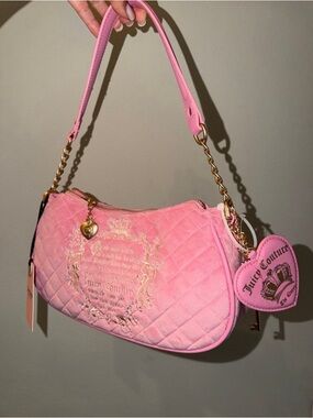 Juicy Couture Pink Quilted Shoulder Bag with Gold Chain